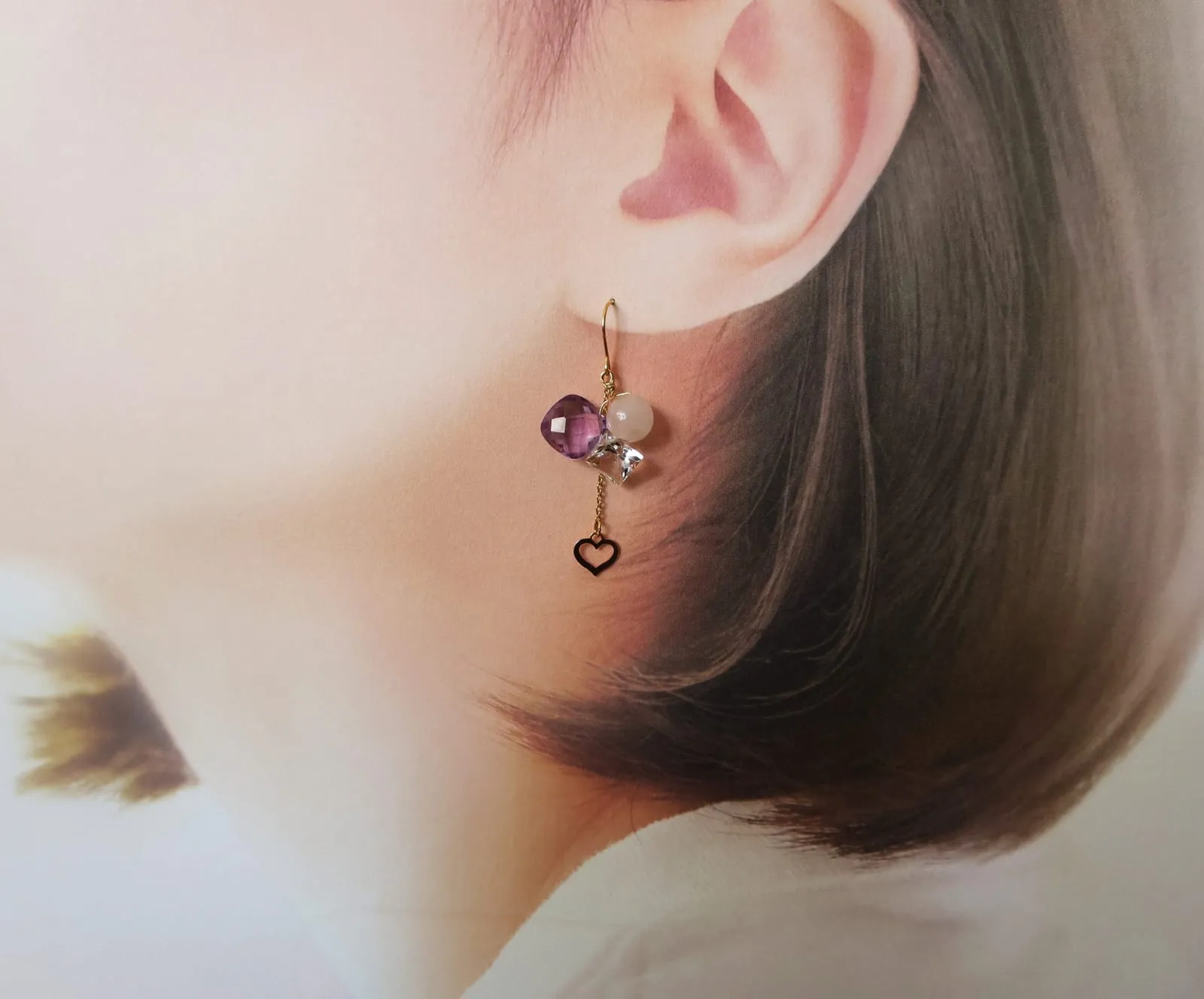 K14 GF Amethyst & White Topaz Heart Motif Earrings – 3