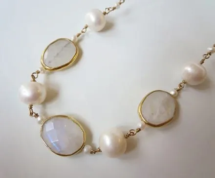 Blue Moonstone and Freshwater Pearl Necklace with 14K Gold Filled – 3