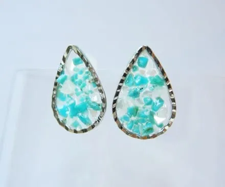 Turquoise & Shell Earrings with Resin – Pear – 3