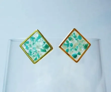 Turquoise & Shell Earrings with Resin – Square – 3