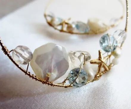 White Shell & Sky Blue Topaz Earrings with K10 Yellow Gold – 3