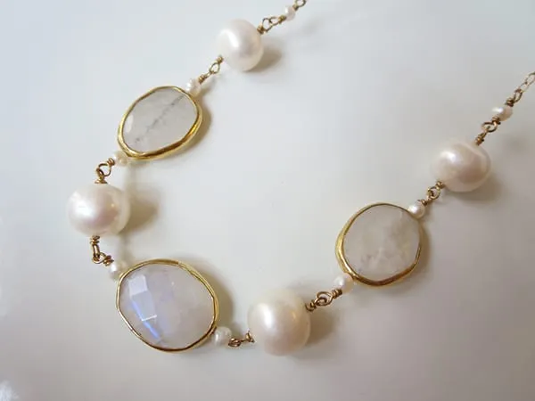 Blue Moonstone & Freshwater Pearl Earrings with 14K Gold Filled – 3