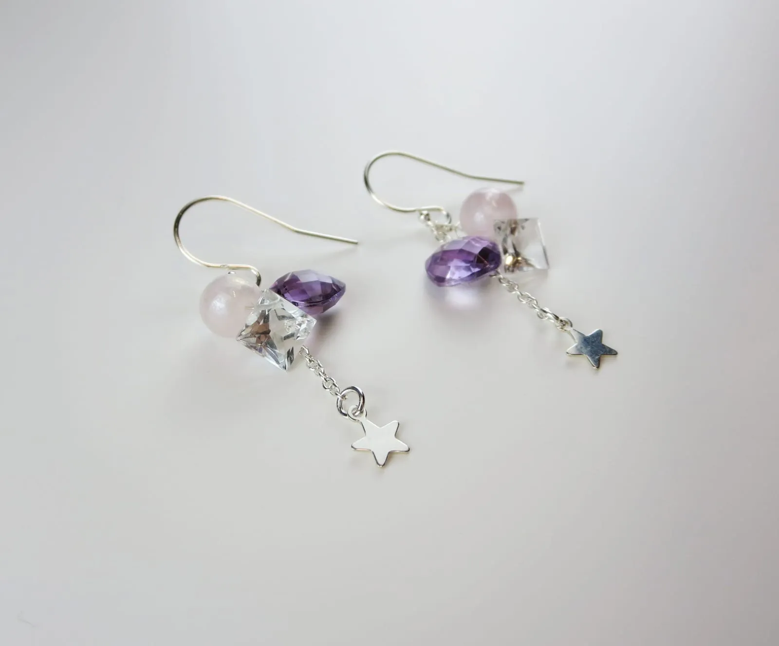 SV925 Amethyst & White Topaz Star Motif Earrings – 3