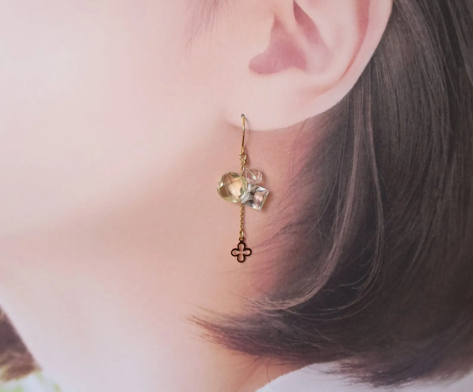 Lemon Quartz & White Topaz Clover Motif Earrings with 14K Gold Filled – 3