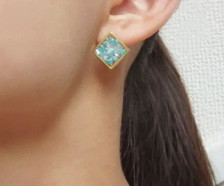 Turquoise & Shell Earrings with Resin – Square – 4
