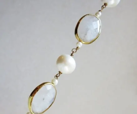 Blue Moonstone and Freshwater Pearl Necklace with 14K Gold Filled – 4