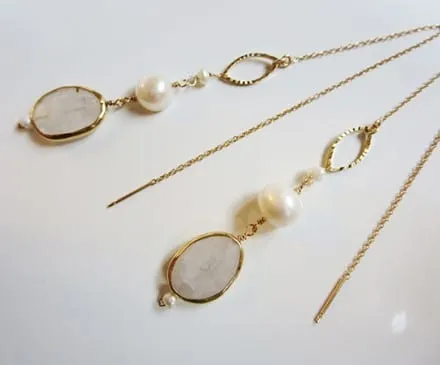 Blue Moonstone & Freshwater Pearl Earrings with K14GF – 4