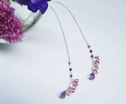 Pink Topaz & Amethyst Earrings with Sterling Silver – 4