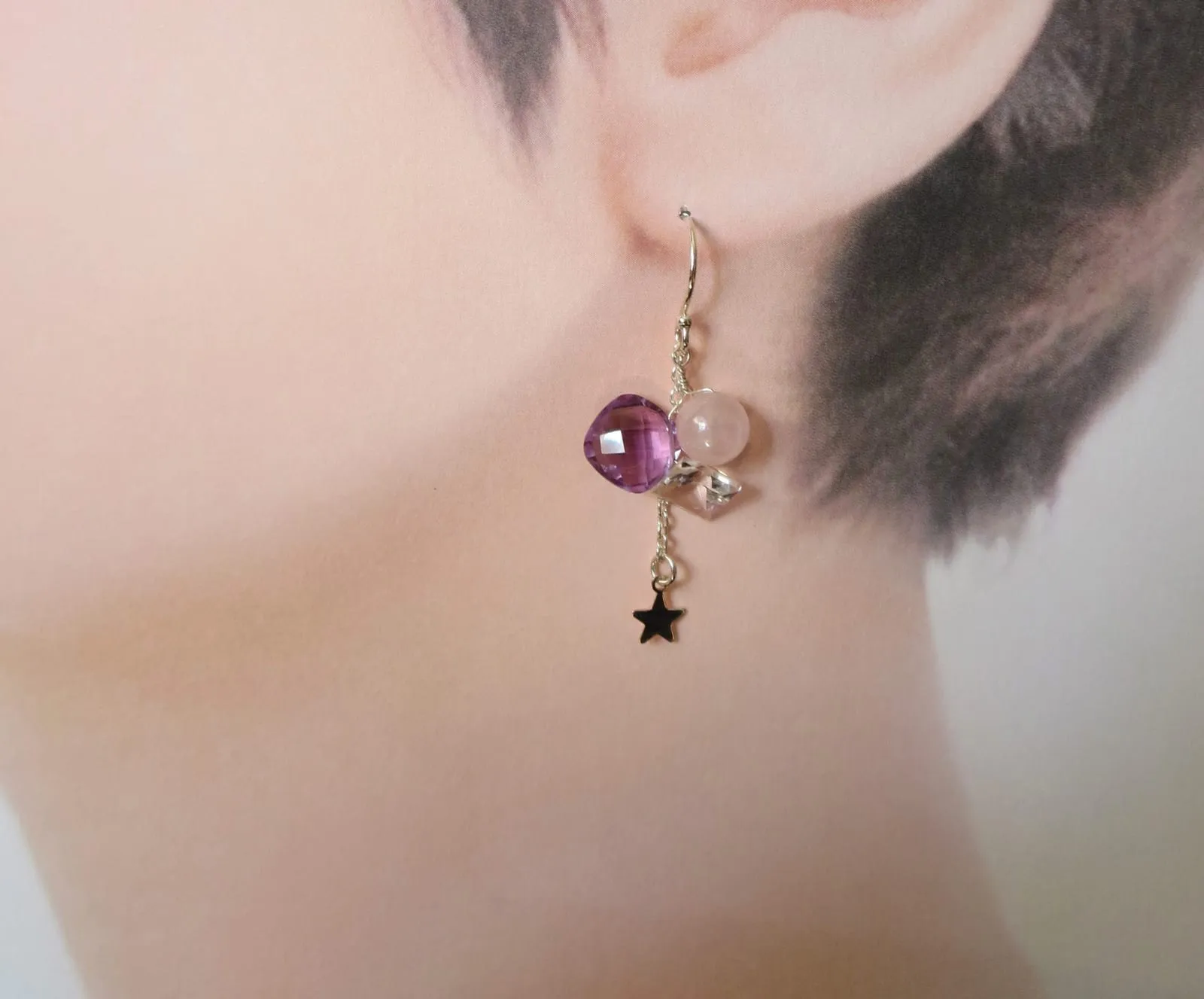 SV925 Amethyst & White Topaz Star Motif Earrings – 4