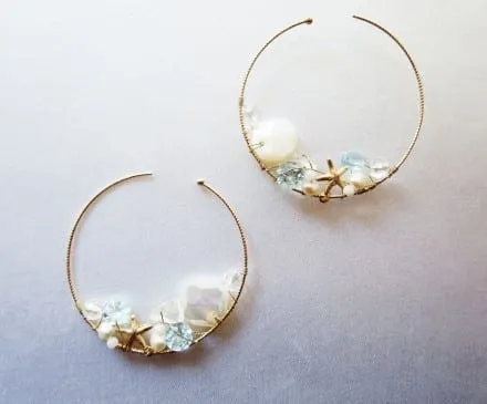 White Shell & Sky Blue Topaz Earrings with K10 Yellow Gold – 4