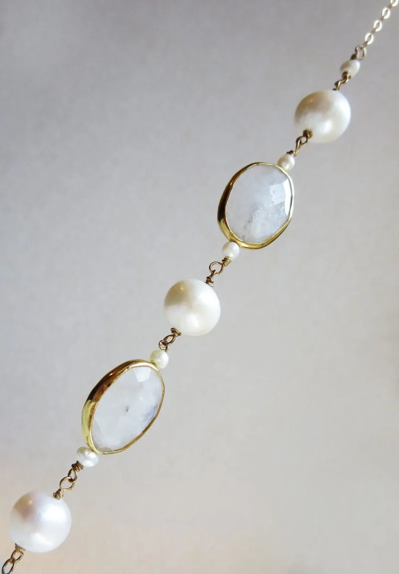 Blue Moonstone & Freshwater Pearl Earrings with 14K Gold Filled – 5